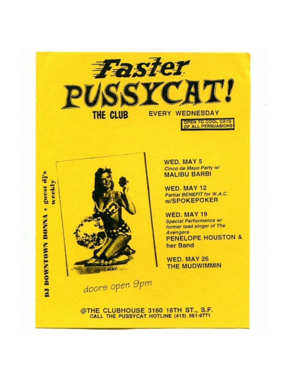 Faster Pussycat SF Flyer – Penelope Houston, Malibu Barbi, May 1993 Handbill